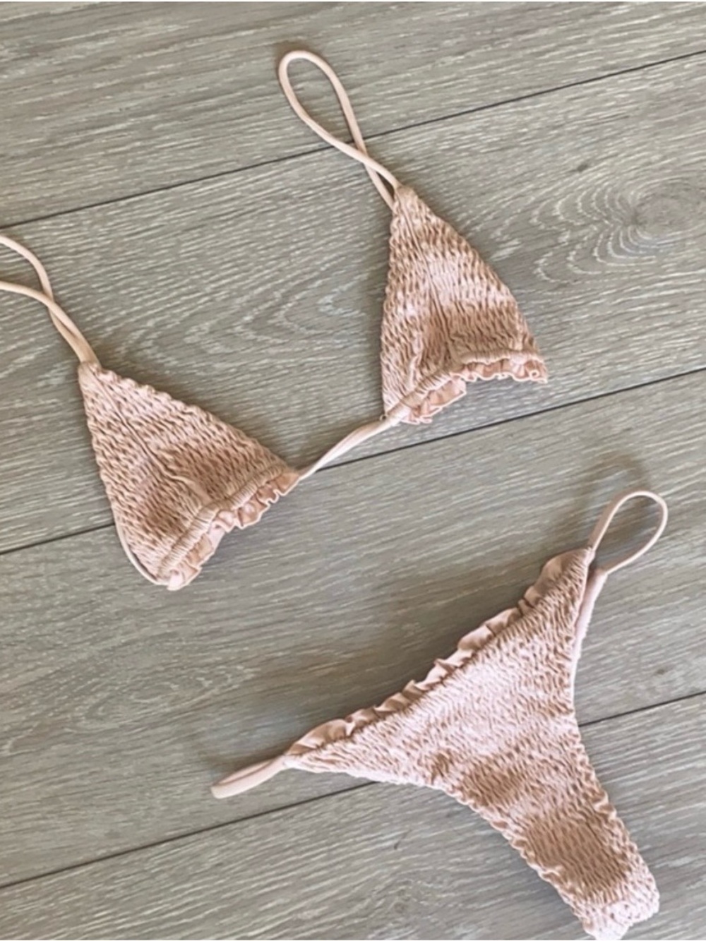 Smocked Light Pink Triangle Bikini Set
